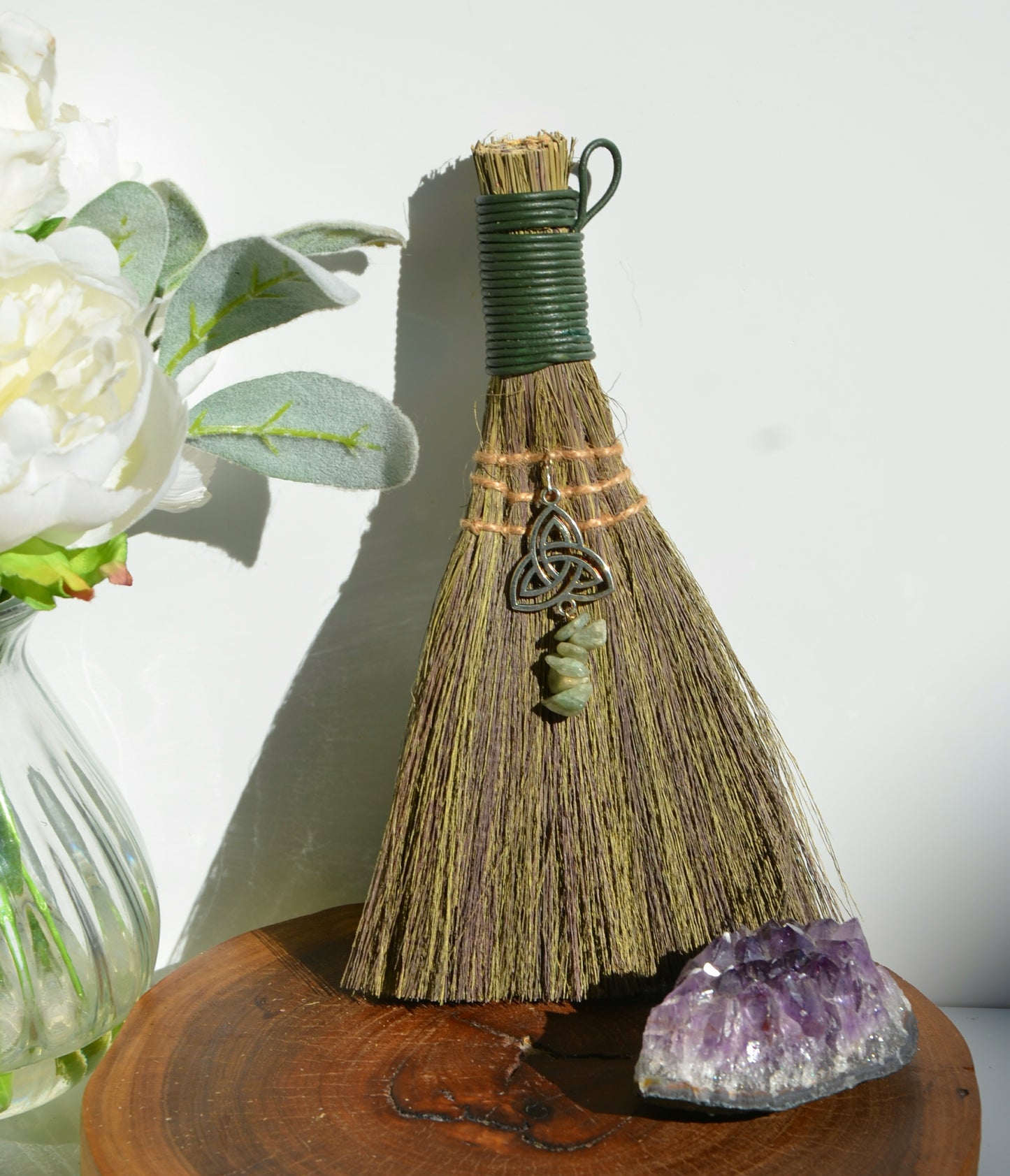 Besom, Green Aventurine Triquetra