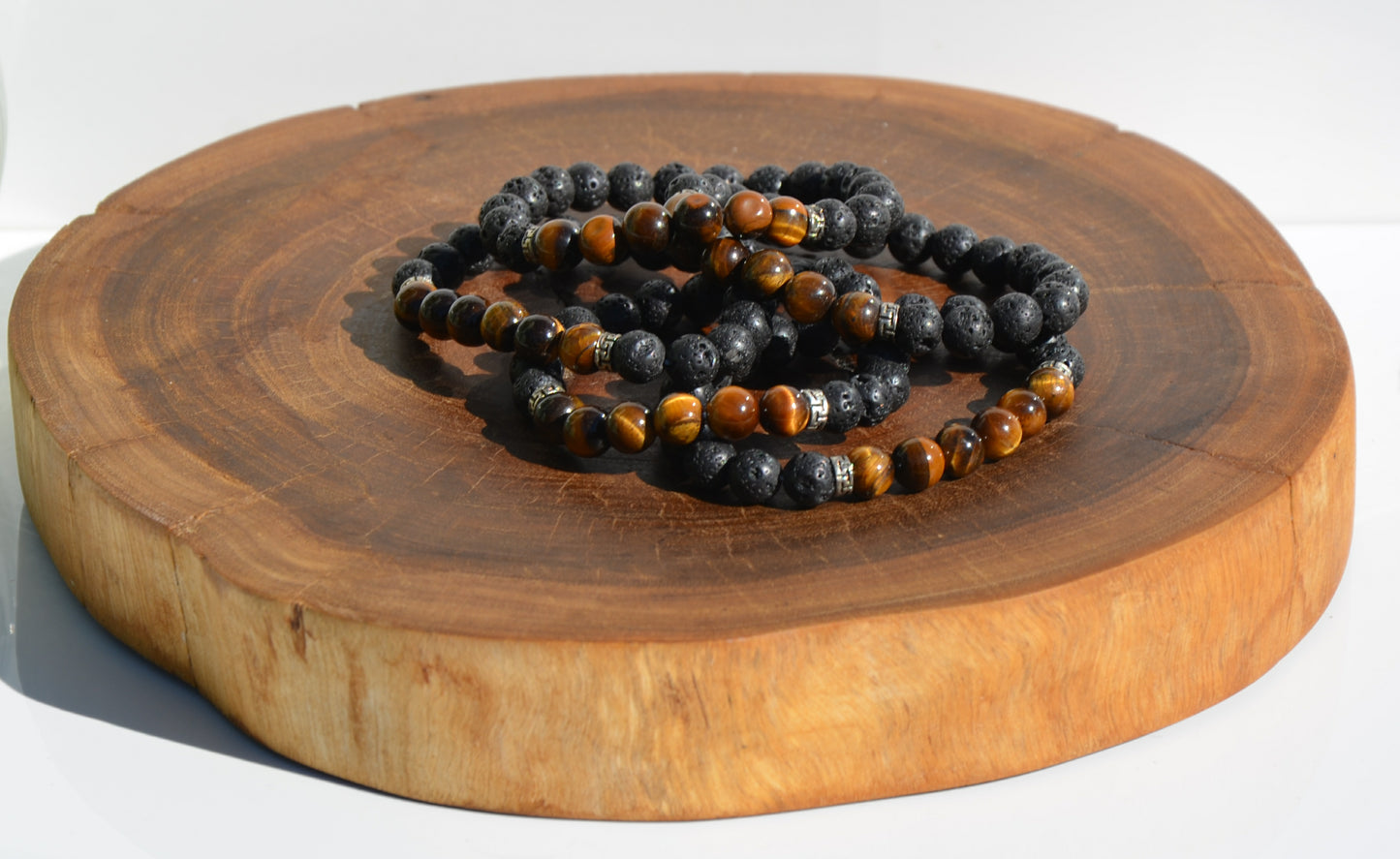 Tigers Eye and Lava Stone Stretchy Bracelet