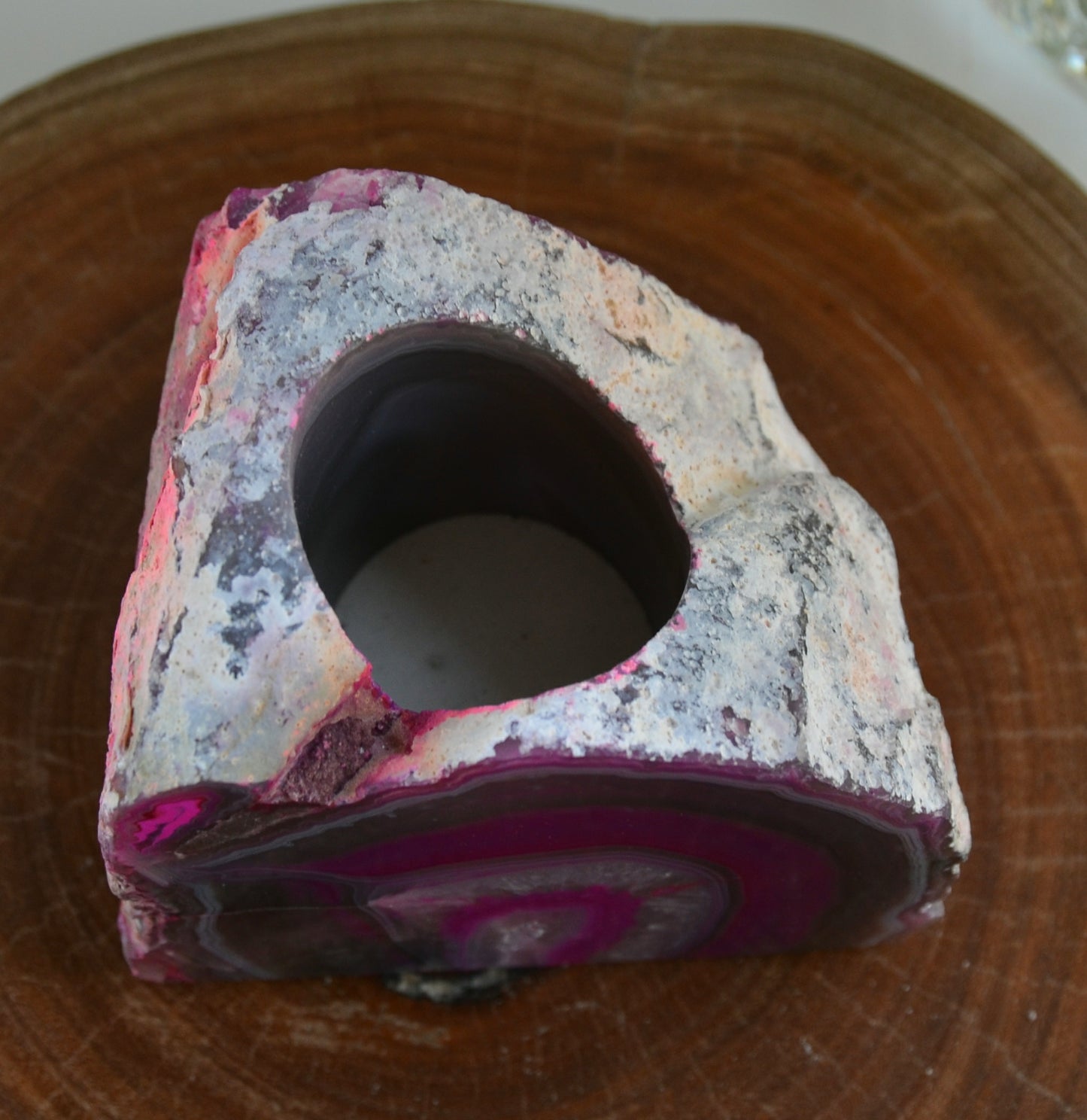 Pink Agate Tealight Crystal Candle Holder