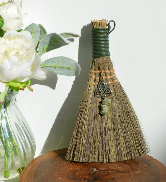 Besom, Green Aventurine Triquetra