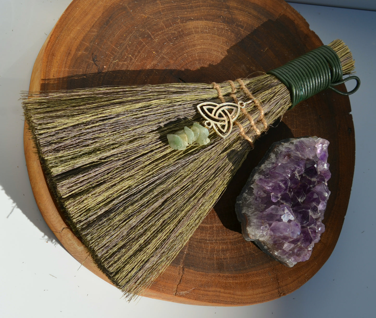 Witches Besom with Green Adventrine