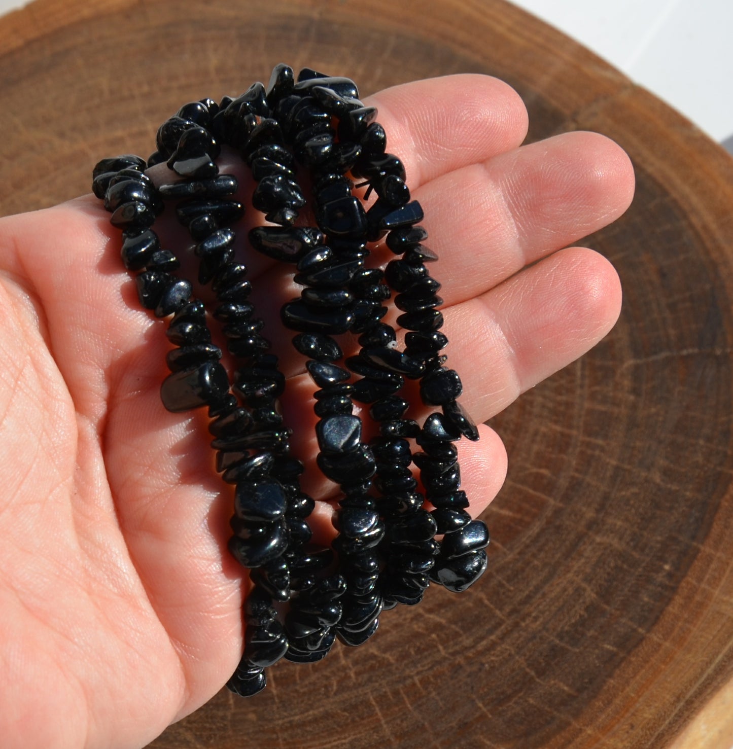Black Tourmaline Chips -Stretch Bracelet