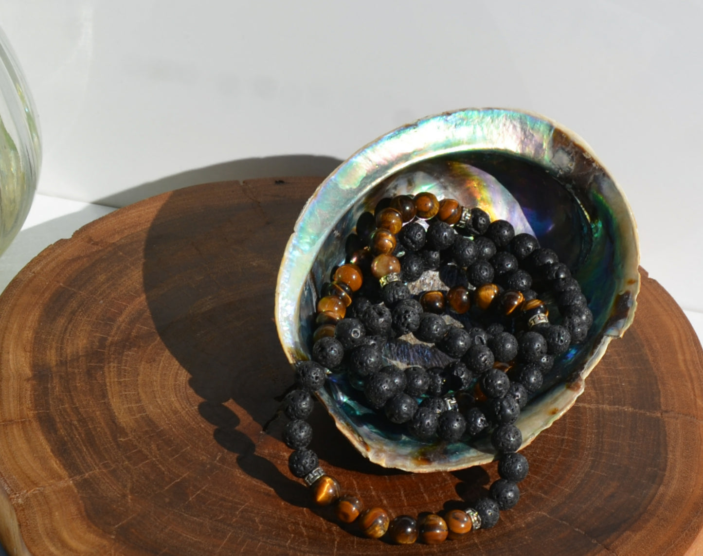 Tigers Eye and Lava Stone Stretchy Bracelet