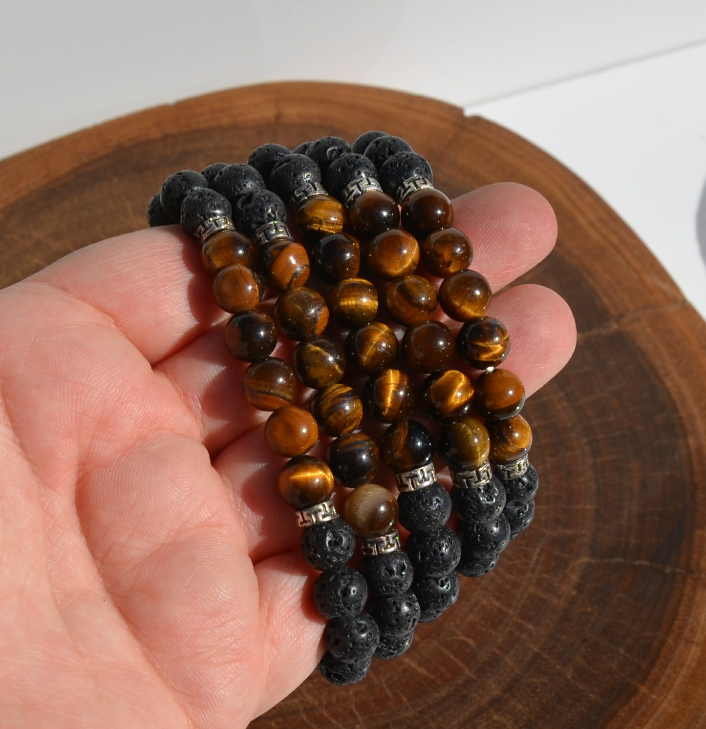 Tigers Eye and Lava Stone Stretchy Bracelet
